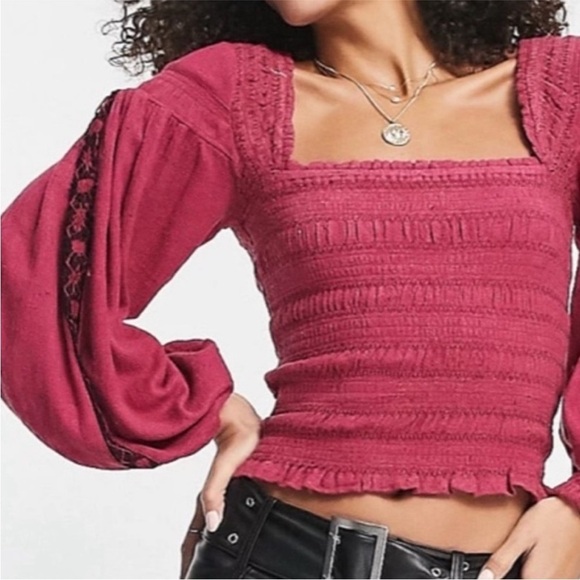 Free People Maggie Embroidered Smocked Top - Picture 2 of 9